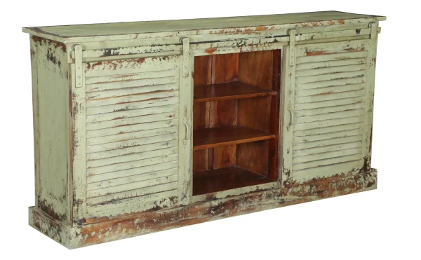 Country Farmhouse Sliding Shutter Media Console - Image 2