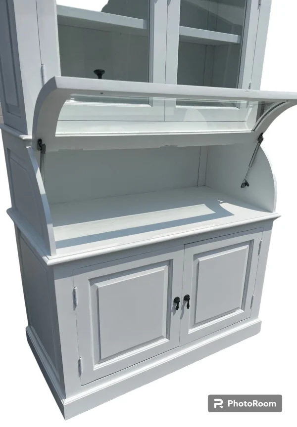 Modern Farmhouse Tall White Glass Door Kitchen Cabinet - Image 4