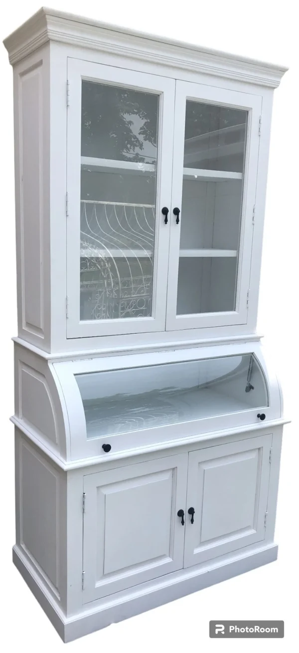 Modern Farmhouse Tall White Glass Door Kitchen Cabinet - Image 3