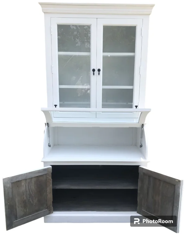 Modern Farmhouse Tall White Glass Door Kitchen Cabinet - Image 5