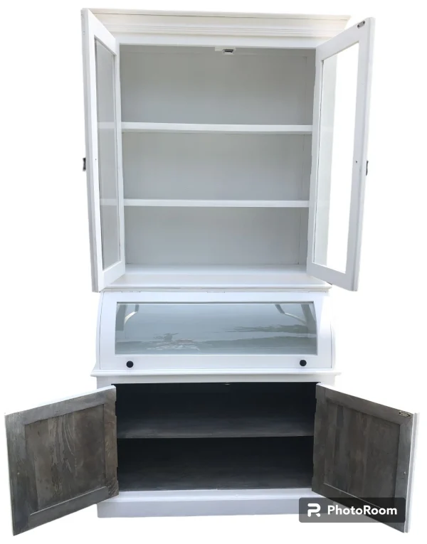 Modern Farmhouse Tall White Glass Door Kitchen Cabinet - Image 6