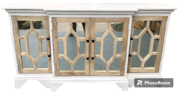 White Coastal Carved Mirror Door Credenza - Image 5