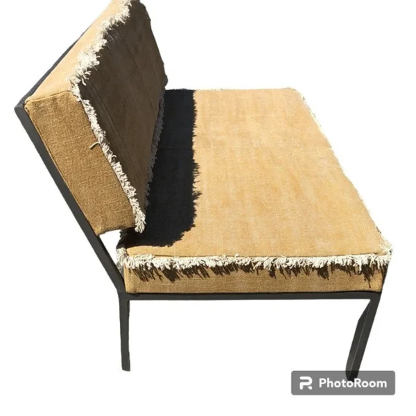 Coastal Boho Chic Iron Base Neutral Upholstery Oversize Sofa Dorm Room Small Apartment Daybed Couch - Image 2