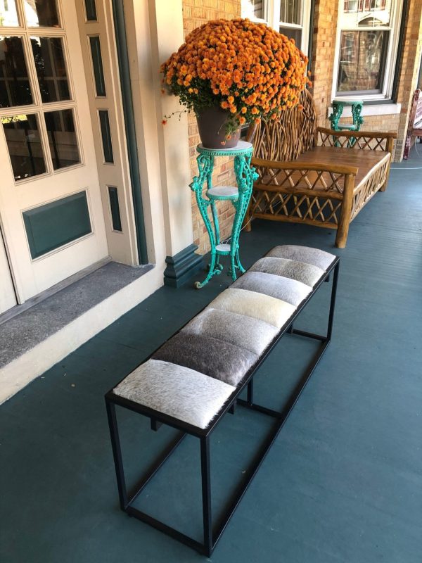 Southwestern Iron Frame Hair-on-Hide Bench - Image 5