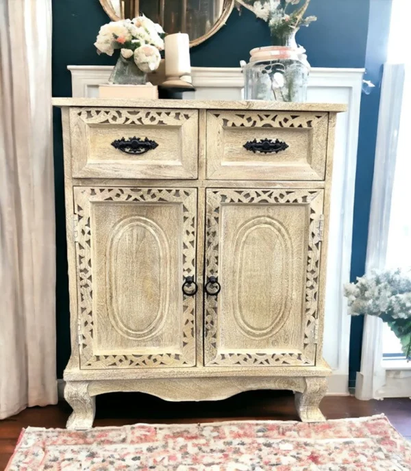 French Country Narrow 2-Door 2-Drawer Accent Cabinet - Image 5