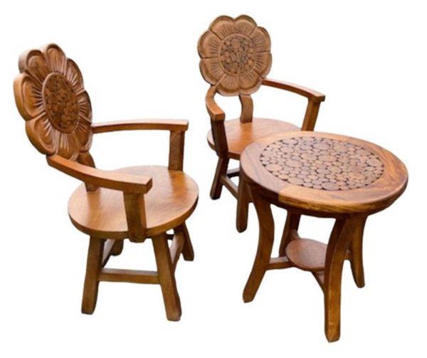 Wooden Sunflower Outdoor Garden Table & 2 Chairs - Image 9