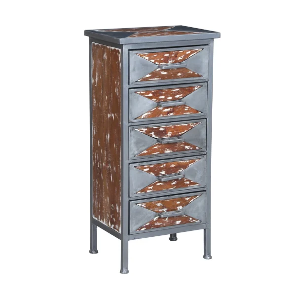 Southwest Industrial Chic Small Narrow Iron Chest of 5 Drawers - Image 2