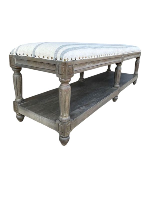 Coastal Driftwood Dining Bench With Cushion & Storage Shelf - Image 2