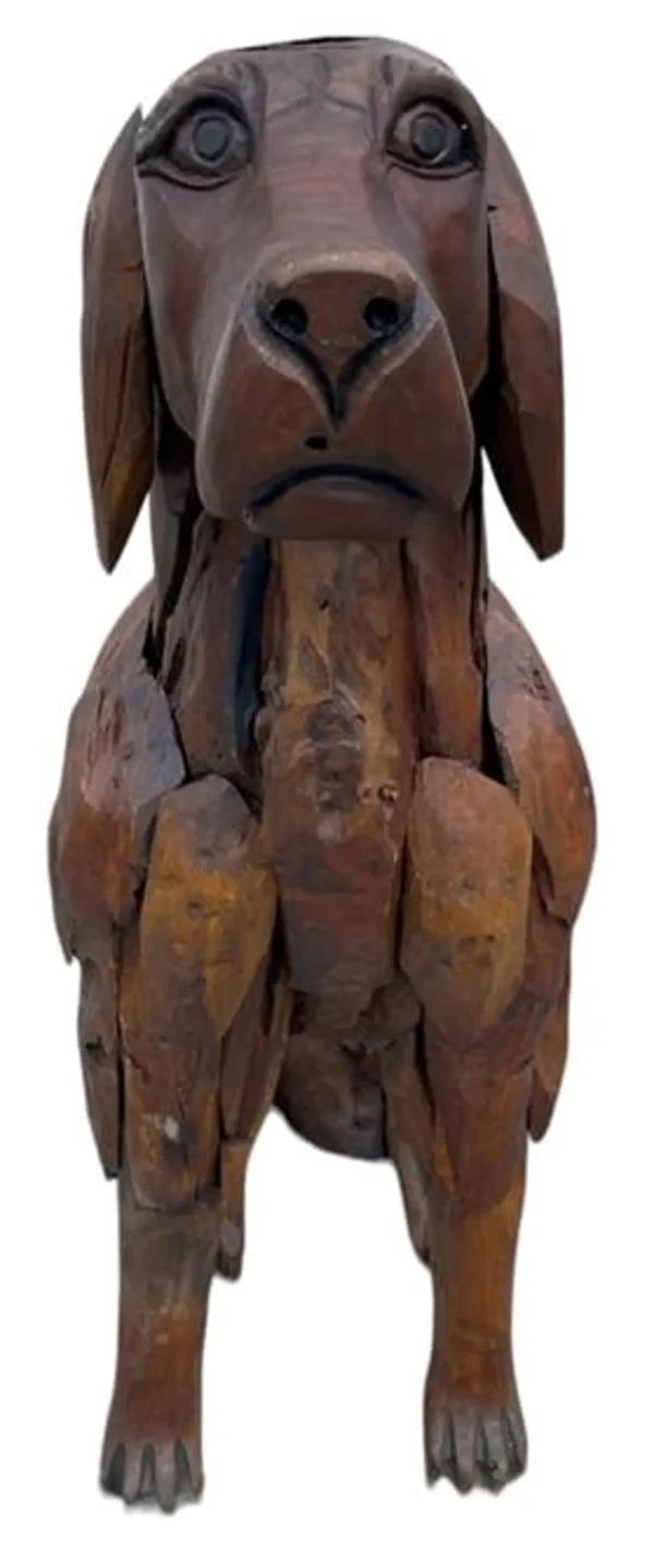 4' Teak Standing Dog Statue – Life-Size Yard Sculpture - Image 4