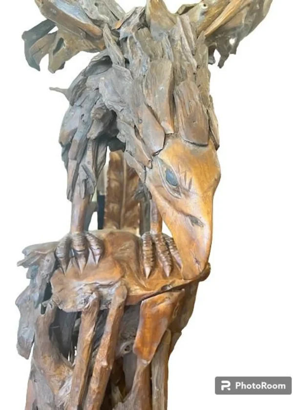 7' Teak Eagle Statue – Tree Stump Base Indoor Outdoor Decor - Image 4