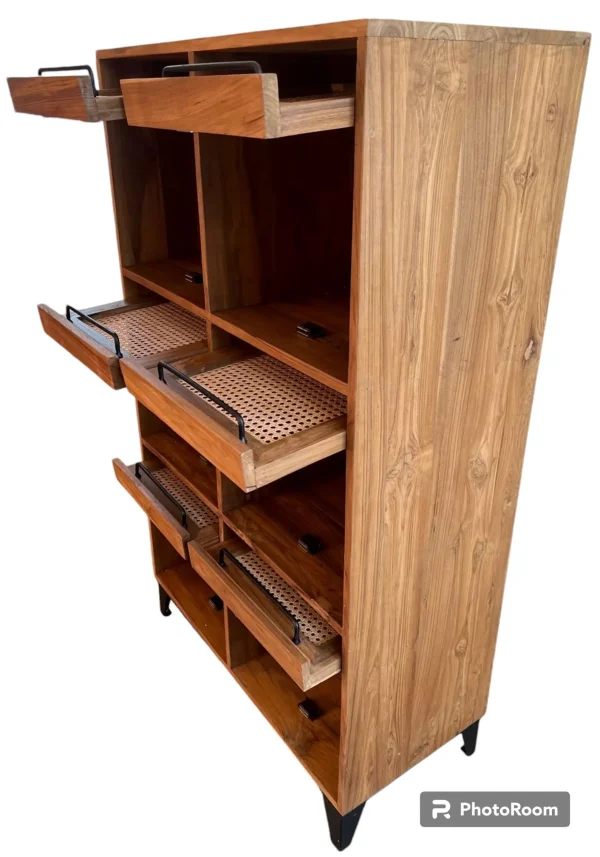 Coastal Boho Tall Teak Storage Cabinet - Image 5