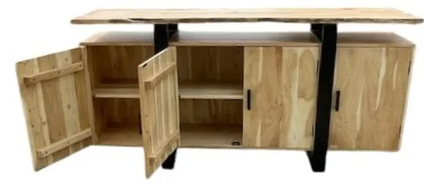 Rustic Live Edge Acacia Wood 4-Door Buffet Cabinet - Image 4