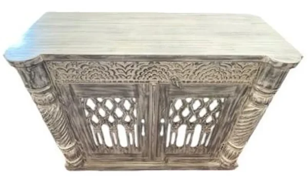 Modern Goth Carved Acacia Wood 2-Door Accent Cabinet - Image 3