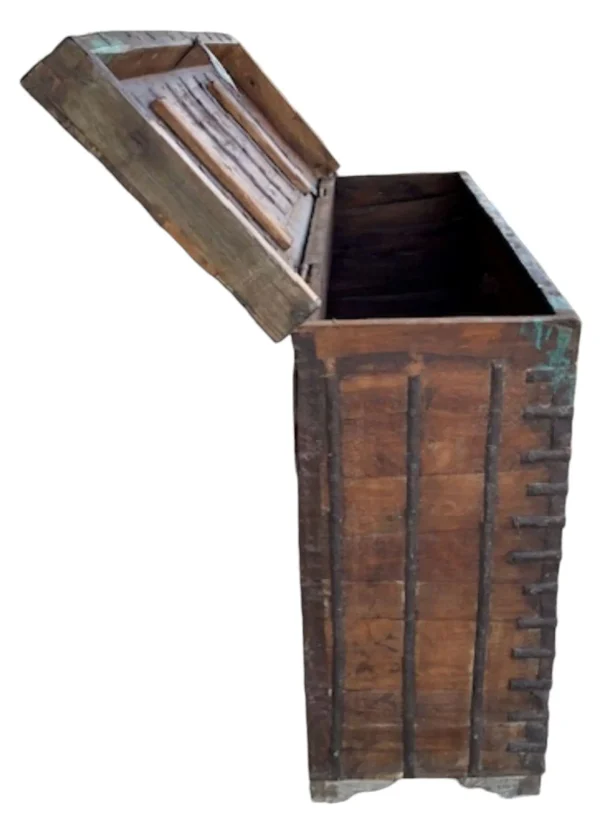 Rustic Tall Narrow Mango Wood Carved Storage Chest - Image 4