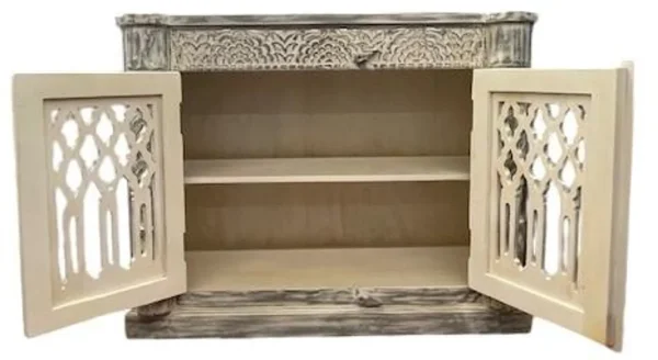 Modern Goth Carved Acacia Wood 2-Door Accent Cabinet - Image 4