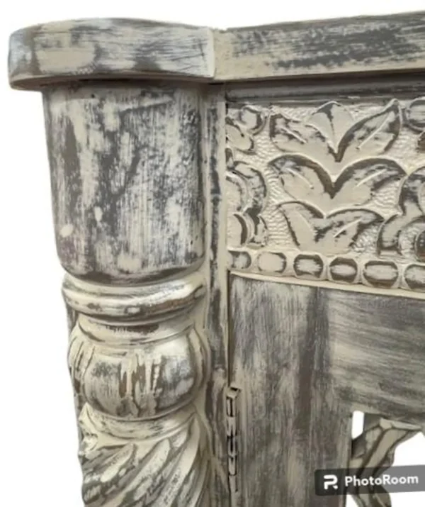 Modern Goth Carved Acacia Wood 2-Door Accent Cabinet - Image 5
