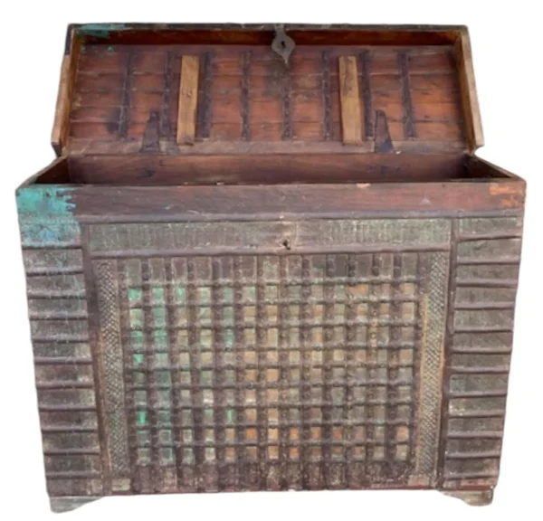 Rustic Tall Narrow Mango Wood Carved Storage Chest - Image 3