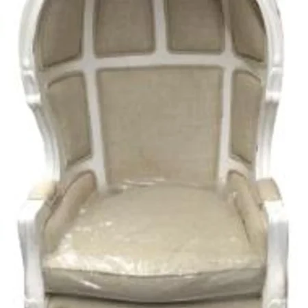 Louis XV French Style Child Size Solid Wood White Porter's Linen Upholstery Canopy Balloon Throne Armchair