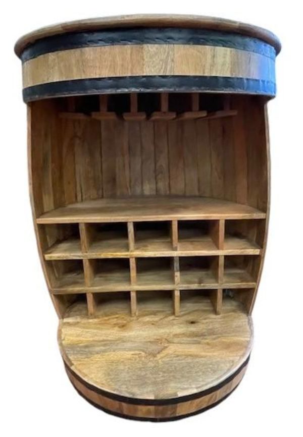 Rustic Mango Wood Half-Barrel Wine Bar Cabinet - Image 3