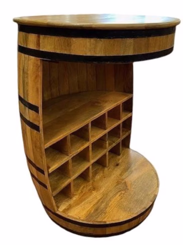 Rustic Mango Wood Half-Barrel Wine Bar Cabinet - Image 4