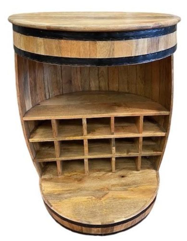 Rustic Mango Wood Half-Barrel Wine Bar Cabinet - Image 2