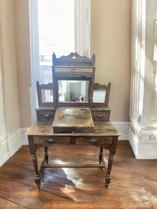 Reclaimed Wood Mirrored Vanity Desk - Image 5