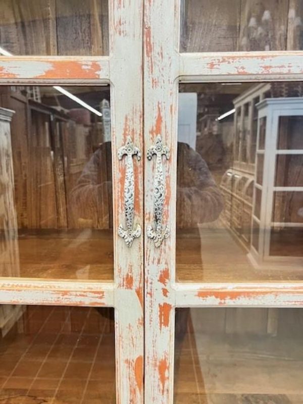 Rustic Reclaimed 6' Tall Glass Door Wood Bookcase Weathered - Image 5