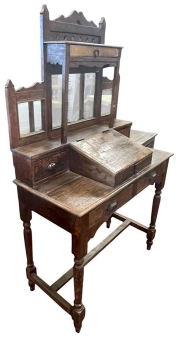 Reclaimed Wood Mirrored Vanity Desk - Image 2