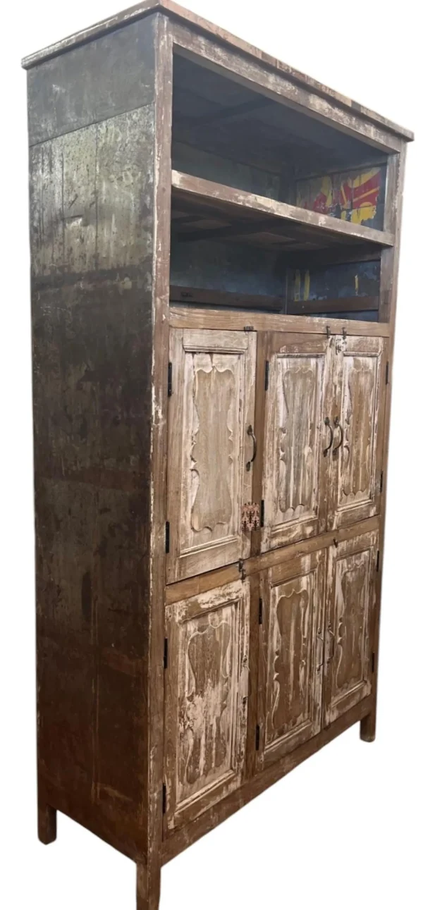 Reclaimed Old Tin Rustic Mango Wood Farmhouse Cupboard - Image 2