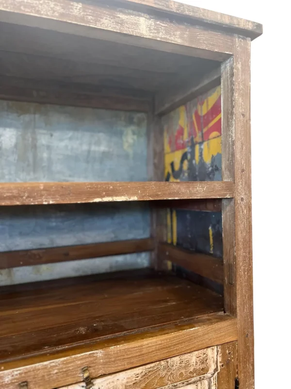 Reclaimed Old Tin Rustic Mango Wood Farmhouse Cupboard - Image 9