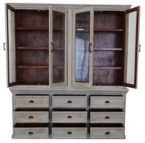 Modern Tall Double Bookcase 4 Glass Door Hutch - Image 4