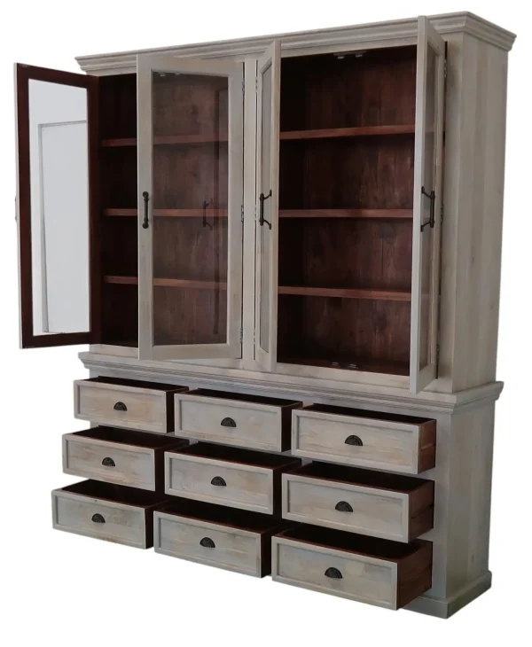 Modern Tall Double Bookcase 4 Glass Door Hutch - Image 5