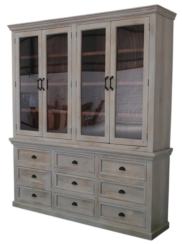 Modern Tall Double Bookcase 4 Glass Door Hutch - Image 3