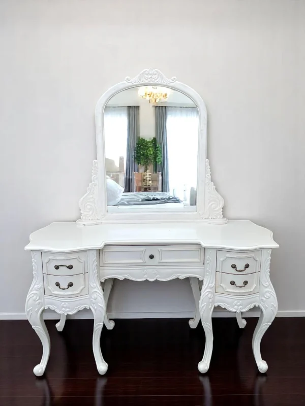 French Chateau Baroque White Mahogany Vanity Table - Image 2