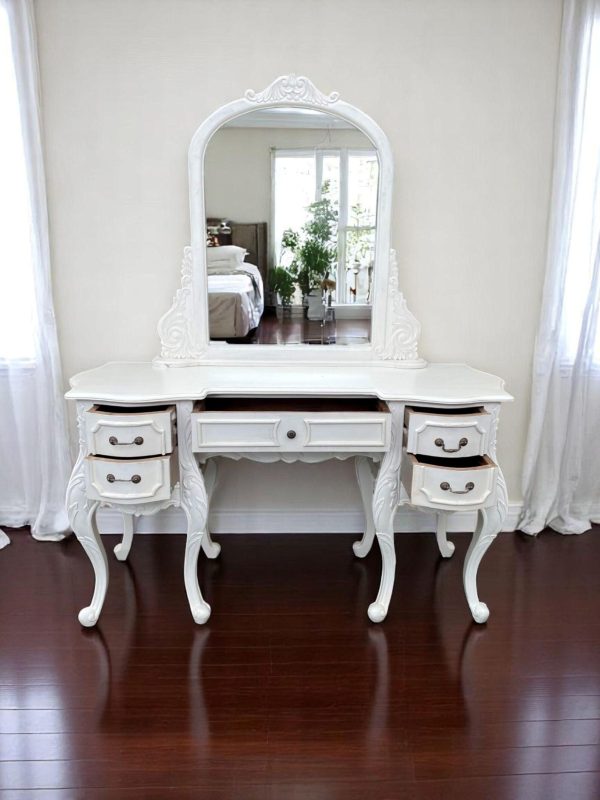 French Chateau Baroque White Mahogany Vanity Table - Image 3