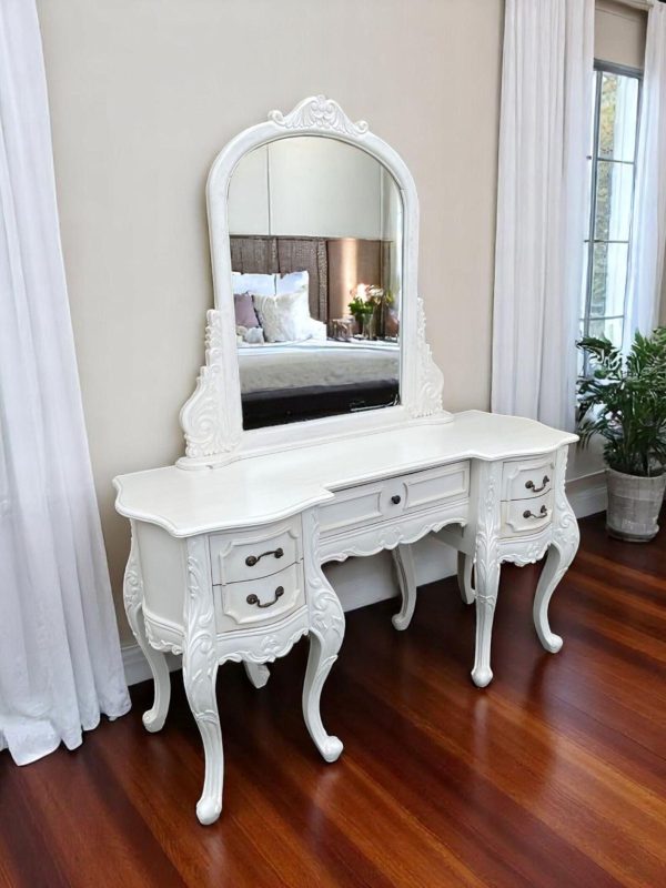 French Chateau Baroque White Mahogany Vanity Table - Image 4