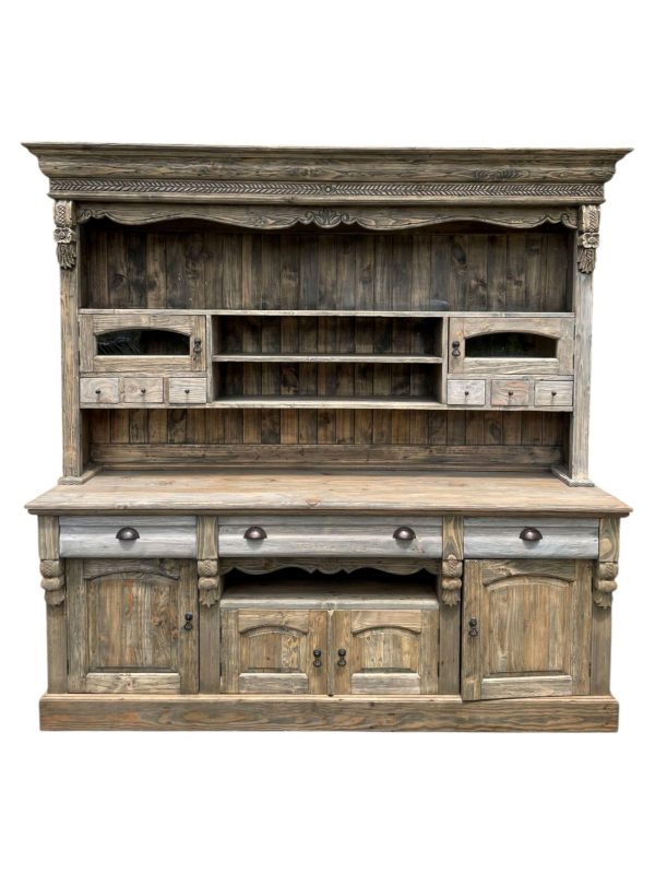 Large Farmhouse Mahogany Kitchen Hutch – 2 Pc Open China Cabinet - Image 2