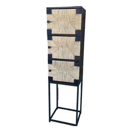 Industrial Boho 3-Door Wicker Metal Storage Cabinet