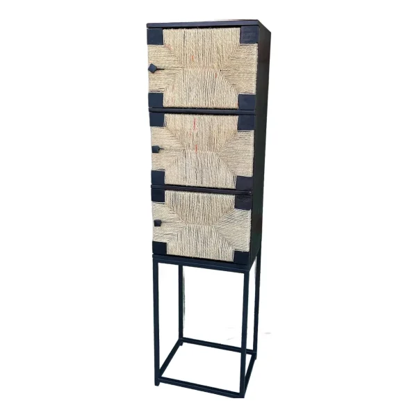 Industrial Boho 3-Door Wicker Metal Storage Cabinet