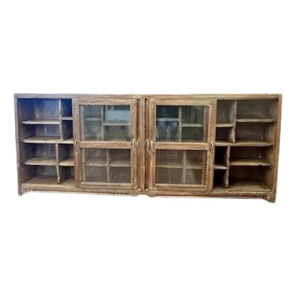 Narrow Reclaimed Wood Sliding Glass Cabinet