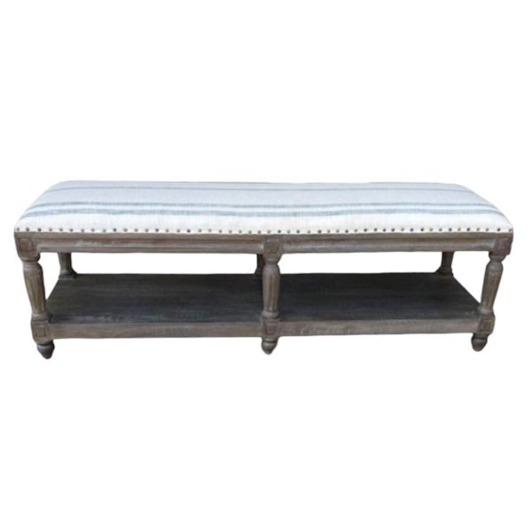 Coastal Driftwood Dining Bench With Cushion & Storage Shelf