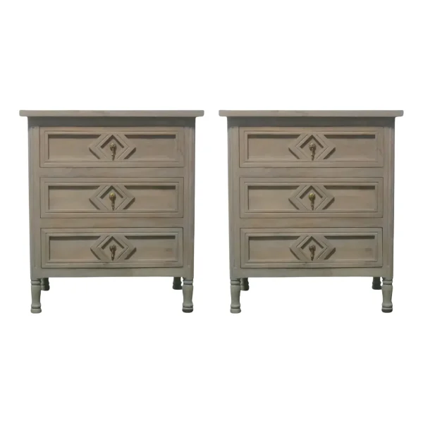 Pair of Coastal 3-Drawer Nightstands