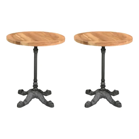 Pair of Industrial Teak & Iron Round Side Tables