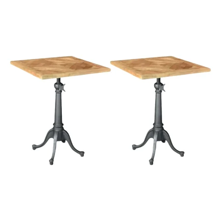 Pair of Industrial Teak & Iron Square Side Tables