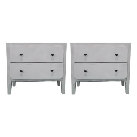Pair of White Distressed Mango Wood Nightstands