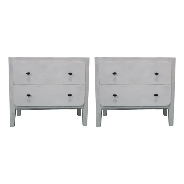 Pair of White Distressed Mango Wood Nightstands