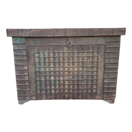 Rustic Tall Narrow Mango Wood Carved Storage Chest