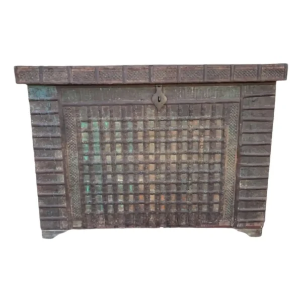 Rustic Tall Narrow Mango Wood Carved Storage Chest