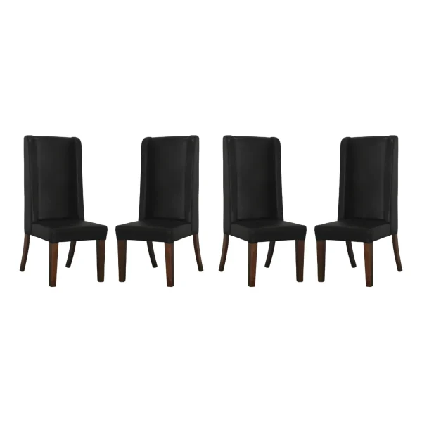 Set of 4 Black Leather High Back Dining Chairs
