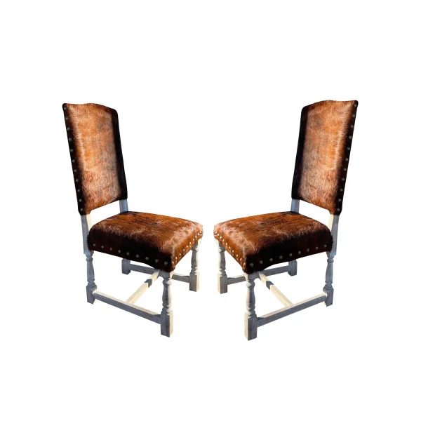 Set of 4 Southwestern Leather Hide Dining Chairs - Image 3